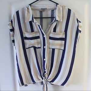 Charlotte Russe Medium Cropped Striped Blouse with Adjustable Tie (M)